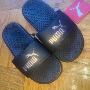 Black Rose Gold Puma Slides